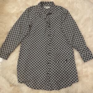 Tilley S Black Geometric Shirt Dress | Recycled Fabric, Stretch, Travel NWOT